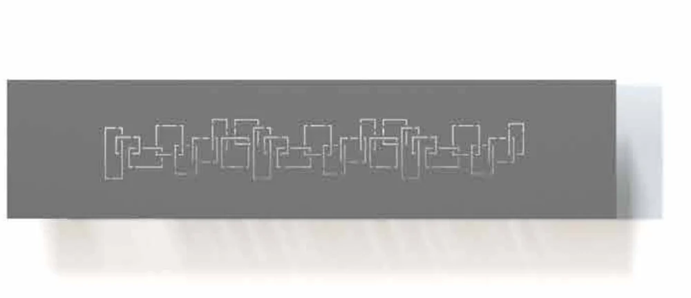 Desenho decorativo M8 para portão de alumínio — retângulos encaixados, desenho geométrico