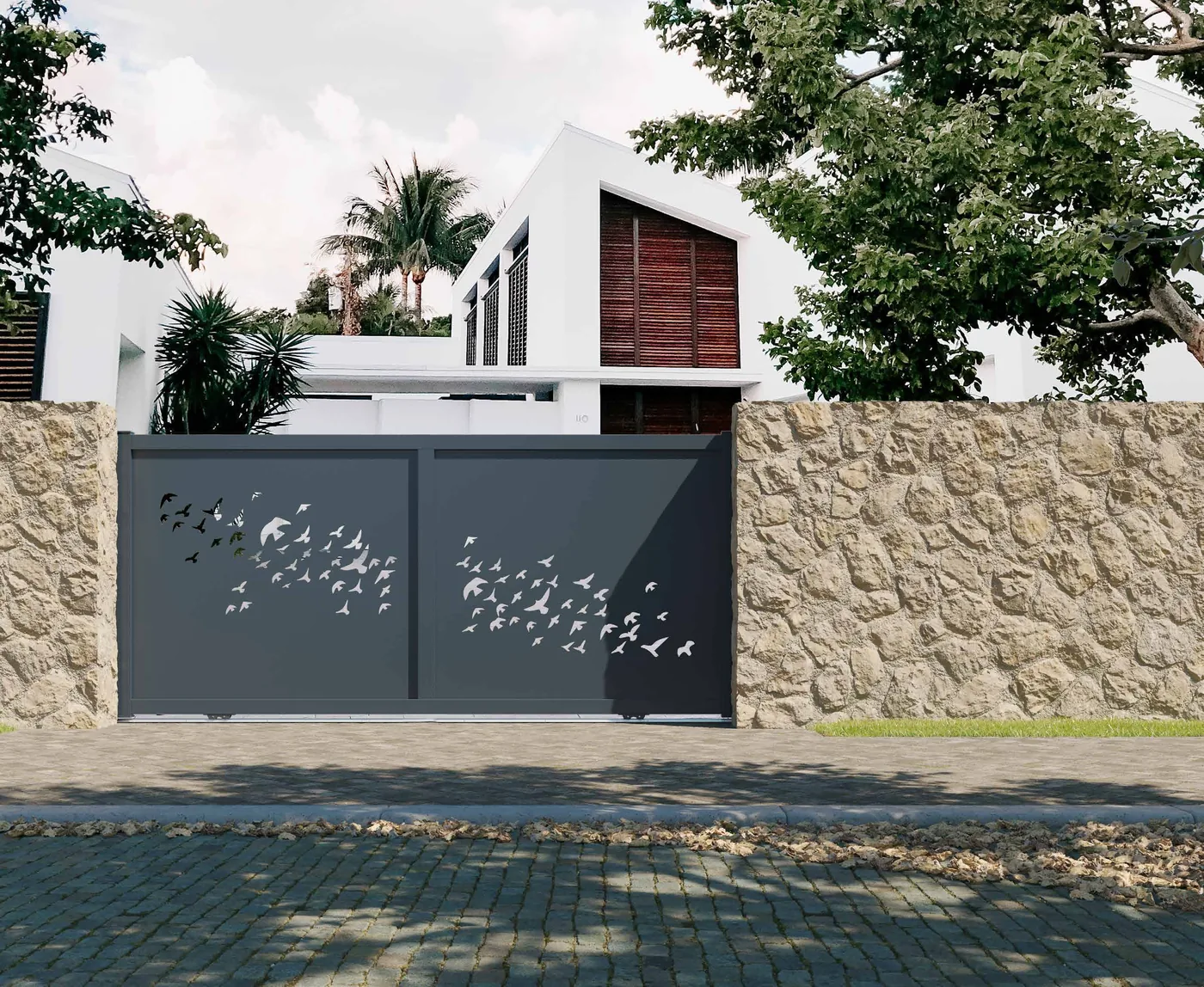 Portão de alumínio Painel com Bando de Aves