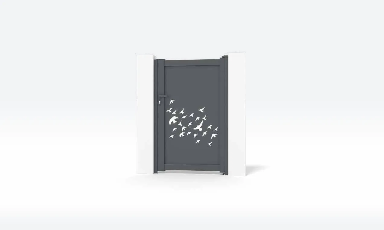Portão de Alumínio Painel com Bando de Aves — Porta pedonal