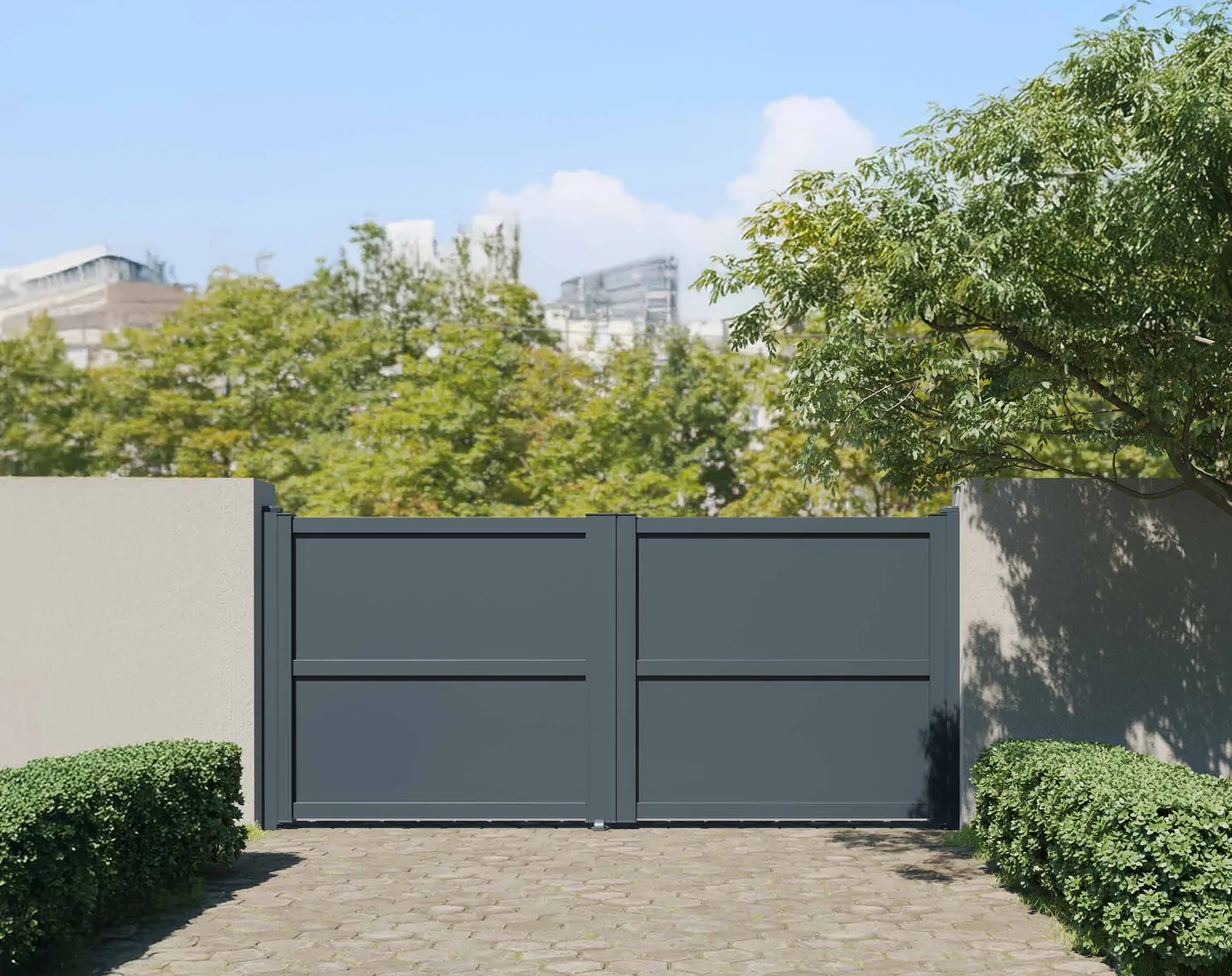 Portão de Alumínio Painel Emoldurado — portão de batente instalado