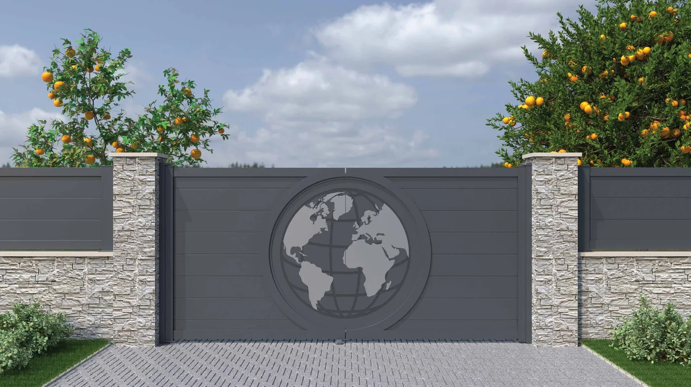 Portão de alumínio Painel com Globo Terrestre