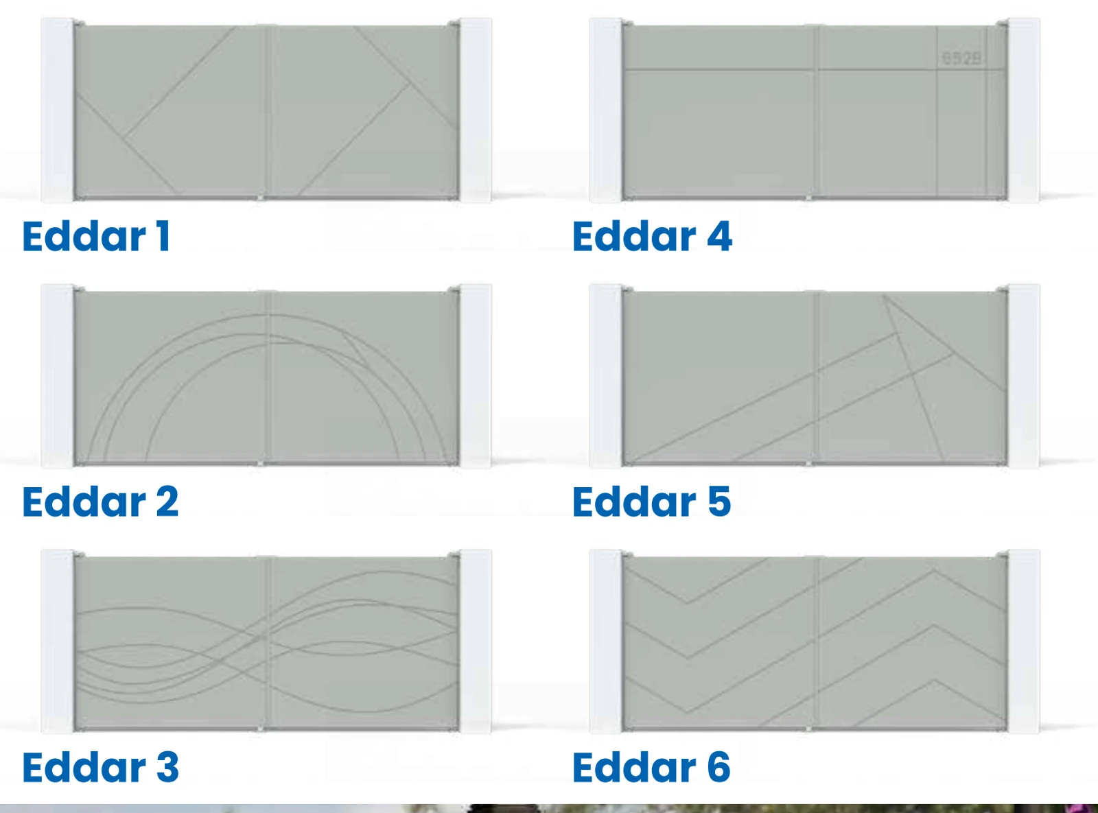 Os seis desenhos do portão Eddar lado a lado