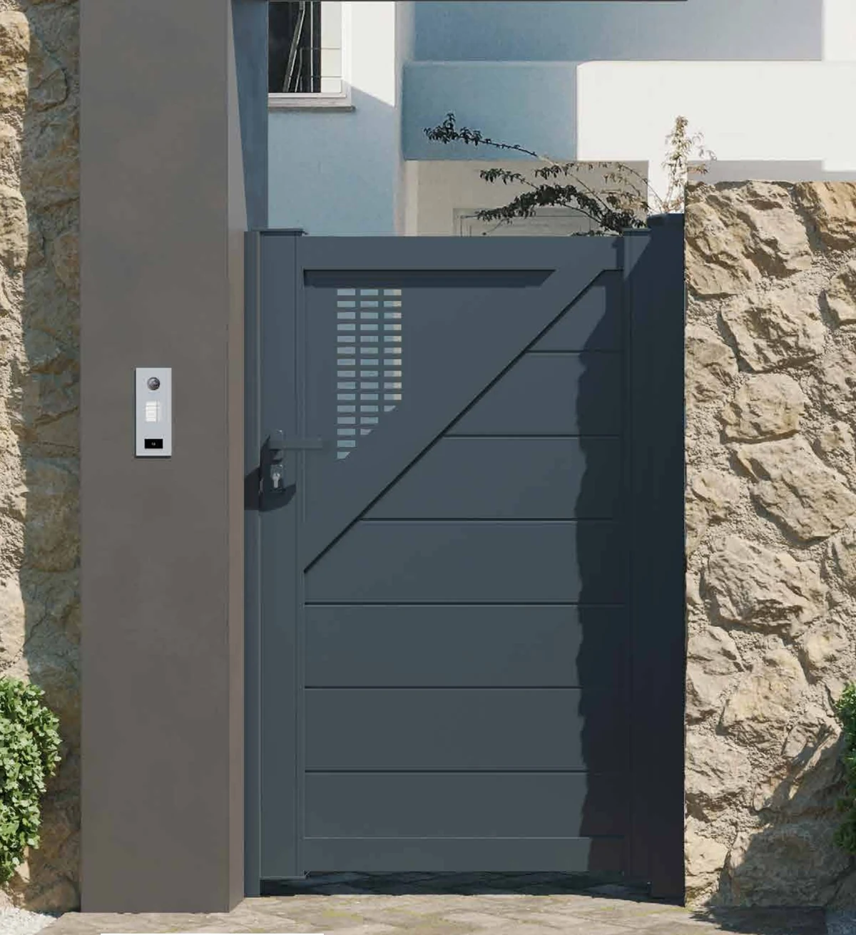 Portão de alumínio instalado com o desenho Nv3a 12
