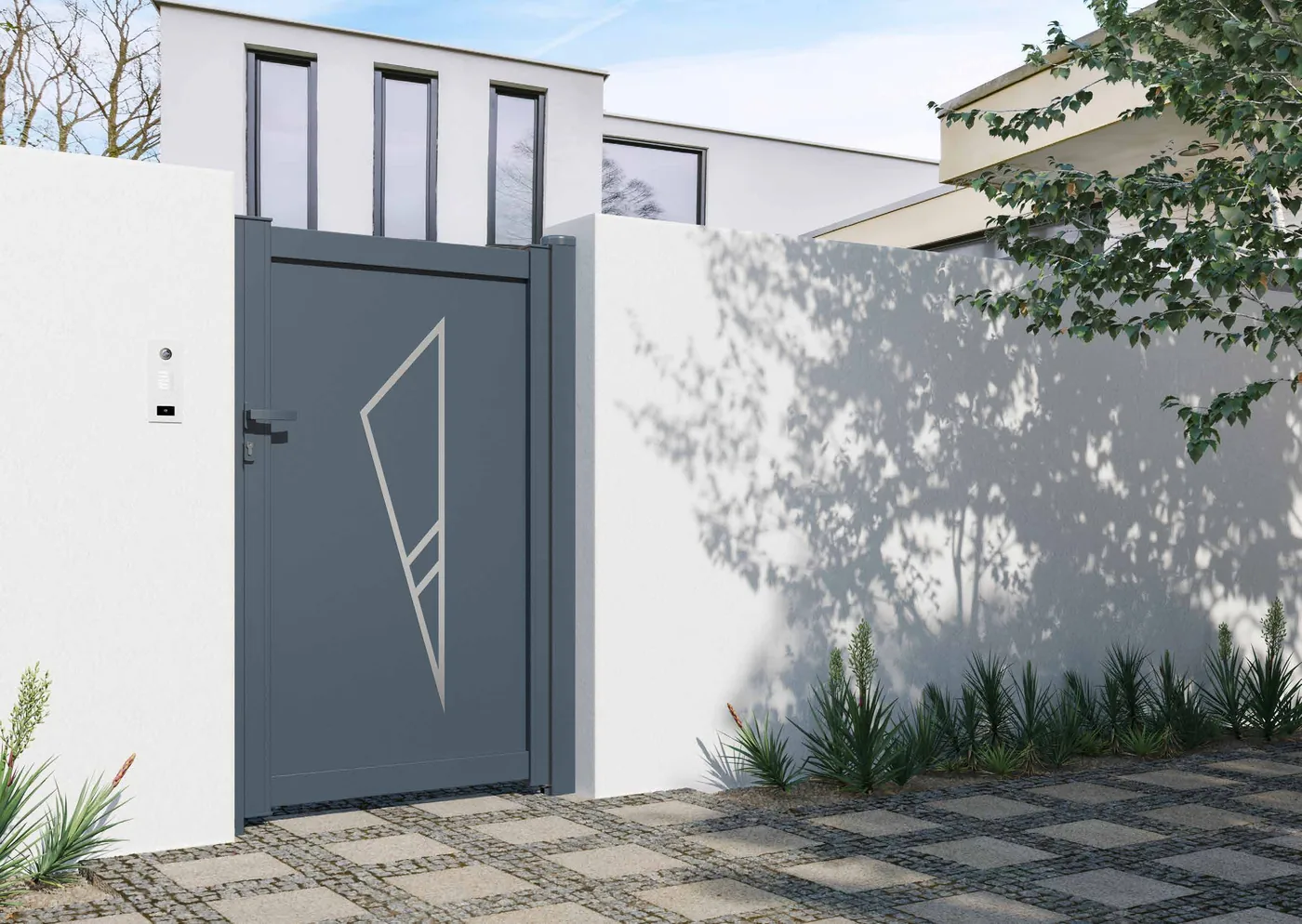 Portão de Alumínio Painel com Traço Diagonal — porta pedonal instalado