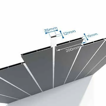 Portão de Alumínio Ripado Vertical — desenho cotado do perfil